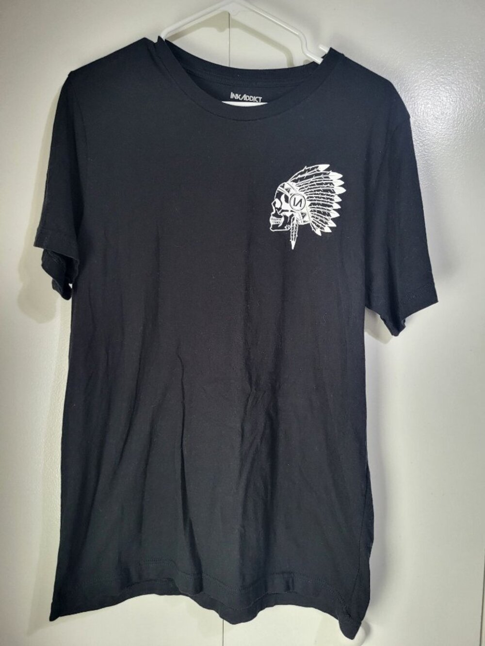 InkAddict Mens LG CHIEF Graphic T-Shirt Black White Tattoo